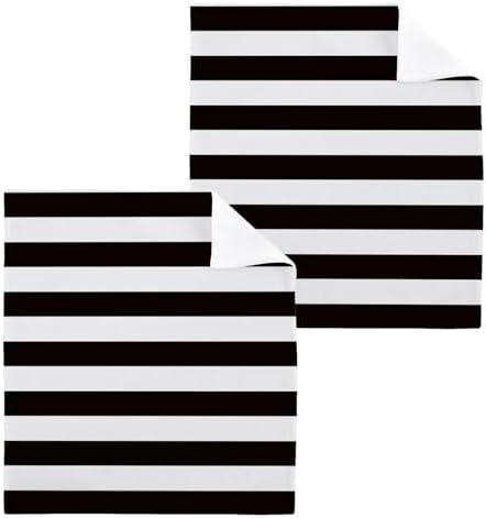 WIHVE White and Black Stripe Fingertip Towels Set Kitchen and Bathroom Use