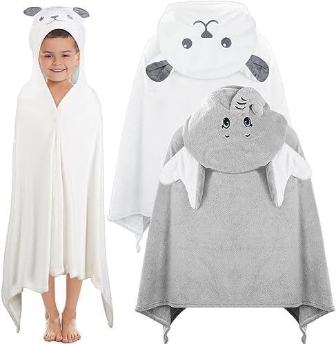 Fun Design 2-Piece Hooded Bath Towels for Kids 3-10 Years