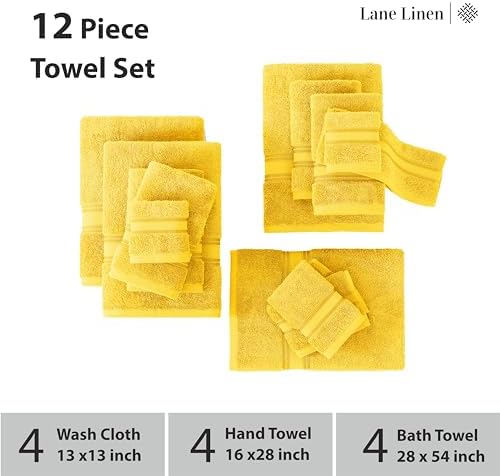 Luxury Bath Towels Set 12-Piece 100 Cotton with Zero Twist