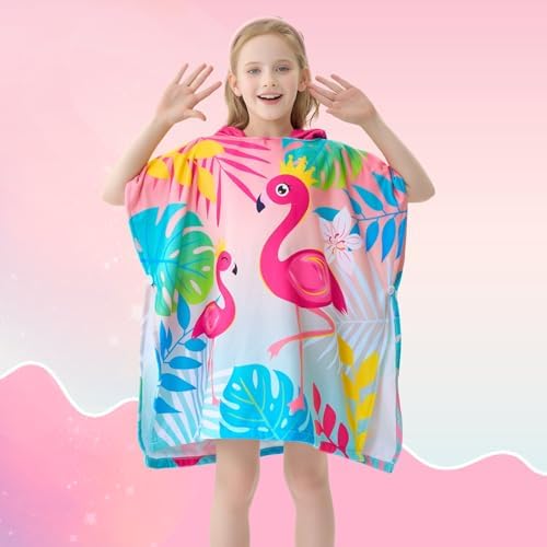 WERNNSAI Flamingo Hooded Beach Towel for Kids