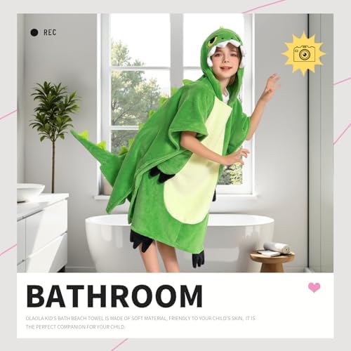 OLAOLA Dinosaur Hooded Kids Beach Towels for 3-12 Years Boys Girls