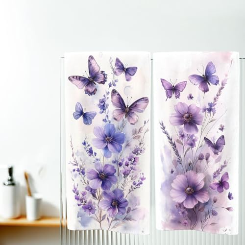 2-Piece Purple Butterfly Bath Towels
