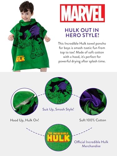 Marvel Boys Hulk Superhero Hooded Towel