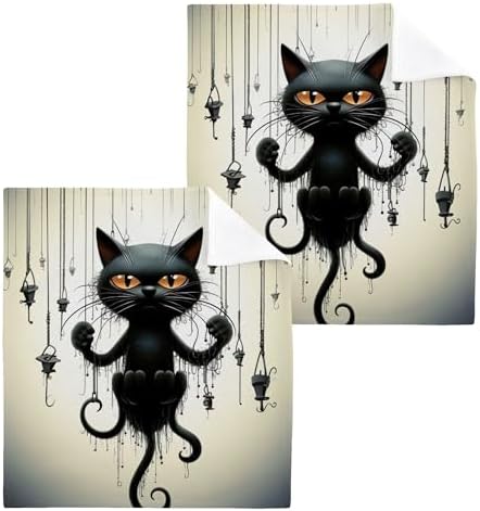 FJDENG 2-Piece Cat Washcloths Soft Cotton Face Towels for Home Travel
