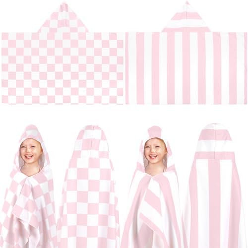2 Pcs Pink Microfiber Hooded Bath Towels for Kids 50x30