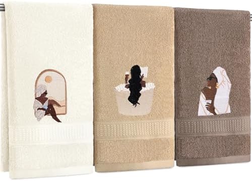 3 Pcs African Woman Hand Towels 100 Cotton Embroidered