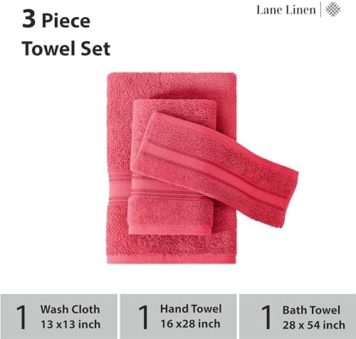LANE LINEN Luxury Bath Towels Set Vippered 3-Piece Solid Cotton Set