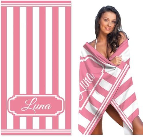 Personalized Beach Towels with Name Pink 30x60