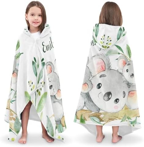 Custom Bath Towel with Hood Koala Beartwins Greeny Leaves Eco-Friendly Kids Towels
