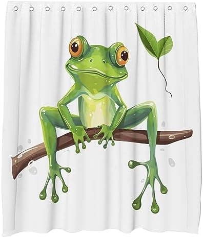 Cute Frog Shower Curtain for Kids Machine Washable Waterproof