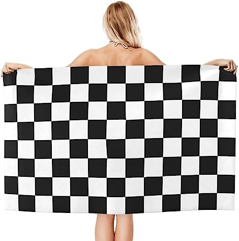Heavy-Dutymate Black and White Checkered Beach Towels for Swimming and Camping