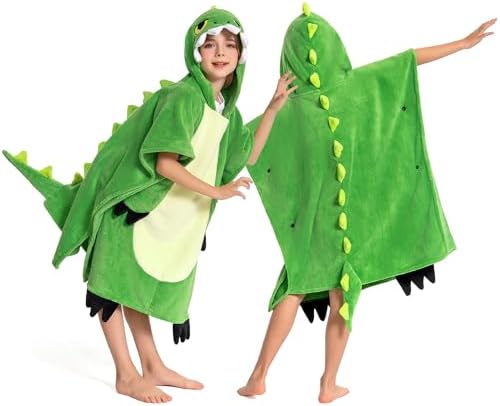 OLAOLA Dinosaur Hooded Kids Beach Towels for 3-12 Years Boys Girls