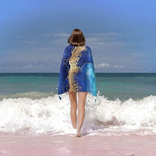 DADABULIU Blue Marble Bath Towel with Gold Design