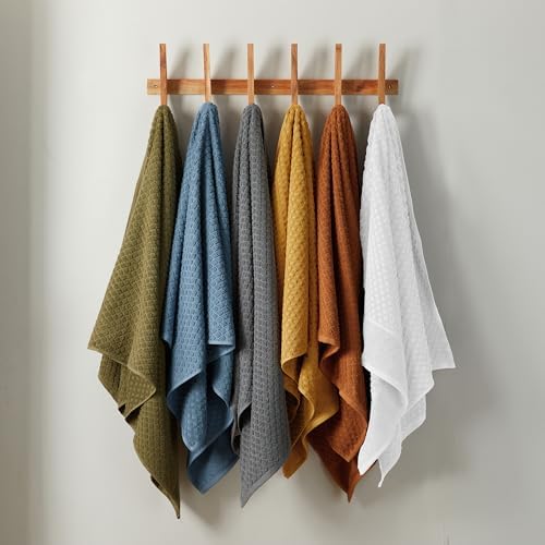 Great Bay Home Dark Grey Bath Towels - 6Pack - 26x16 Cotton - Absorbent Soft