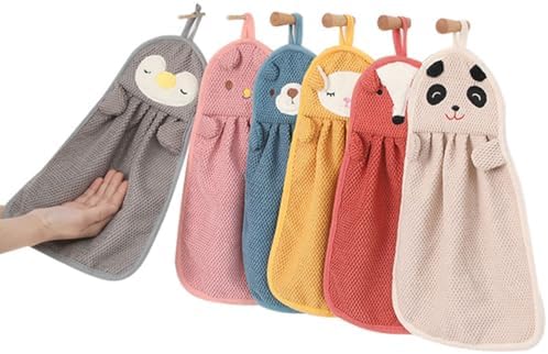 Snadulor 6 Pcs Cute Animal Kids Hand Towels for Home Kitchen