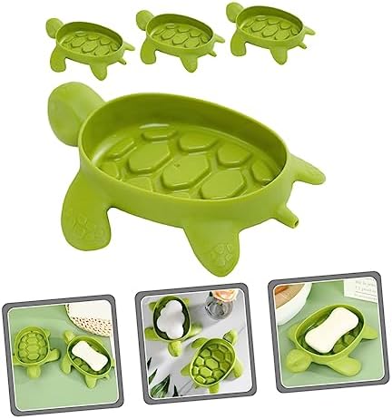 CIIEEO 4pcs Turtle Shaped Self-Draining Soap Dish