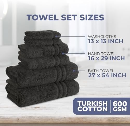 Hawmam Linen Black 6-Piece Turkish Cotton Bath Towels Set