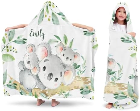 Custom Bath Towel with Hood Koala Beartwins Greeny Leaves Eco-Friendly Kids Towels