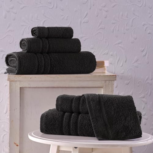 Hawmam Linen Black 6-Piece Turkish Cotton Bath Towels Set