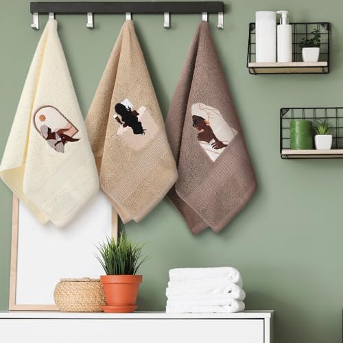 3 Pcs African Woman Hand Towels 100 Cotton Embroidered