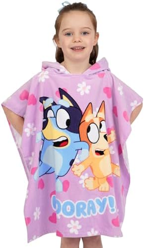 Bluey Poncho Kids Cotton Beach Towel Perfect for Swimming Warm Weather