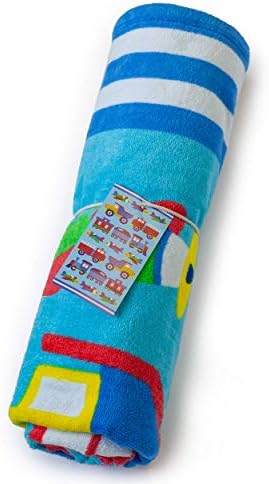 Wildkin Kids Beach Towel - 100 Cotton Soft Absorbent Trains Planes and Trucks