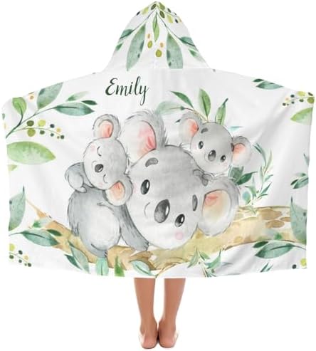 Custom Bath Towel with Hood Koala Beartwins Greeny Leaves Eco-Friendly Kids Towels