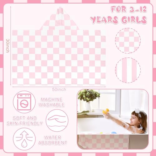 2 Pcs Pink Microfiber Hooded Bath Towels for Kids 50x30