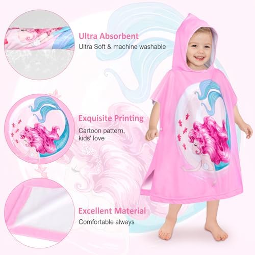 HUANLANG Kids Super Soft Absorbent Hooded Beach Towel for Boys Girls