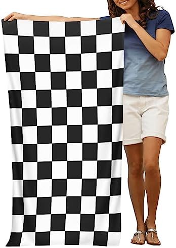 Heavy-Dutymate Black and White Checkered Beach Towels for Swimming and Camping