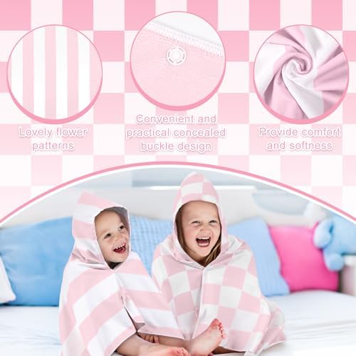 2 Pcs Pink Microfiber Hooded Bath Towels for Kids 50x30