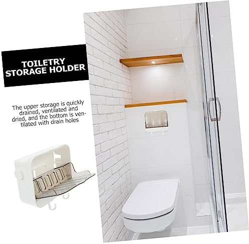 PRETYZOOM 2 Hooks Wall Mounted Dish Toiletry Storage Holder