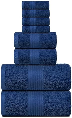Luxury Cotton 8-Piece Towel Set - navy Blue Soft Durable