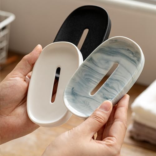 Ceramic Soap Dish with Drain Holder Easy Cleaning White