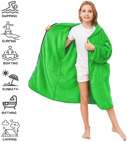 Hiturbo Kids Bath Towel Soft Plush Zipper Surf Poncho