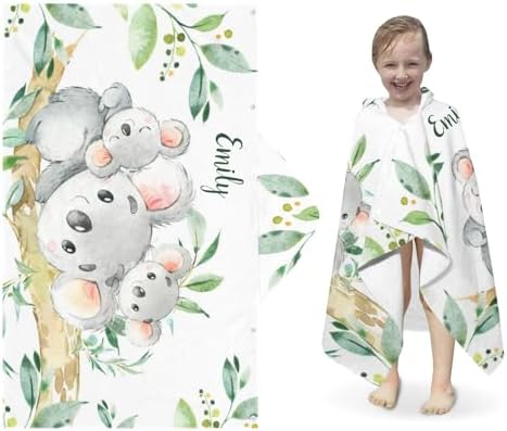 Custom Bath Towel with Hood Koala Beartwins Greeny Leaves Eco-Friendly Kids Towels