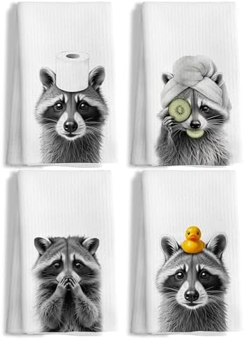 Nipi 125-XJ-MJ4 Smart Funny Raccoon Bathroom Towels Set of 4