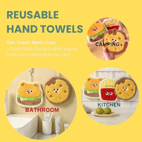 Cute Reusable Hand Towels with Hanging Loop for Bathroom Kitchen
