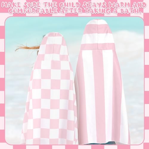 2 Pcs Pink Microfiber Hooded Bath Towels for Kids 50x30