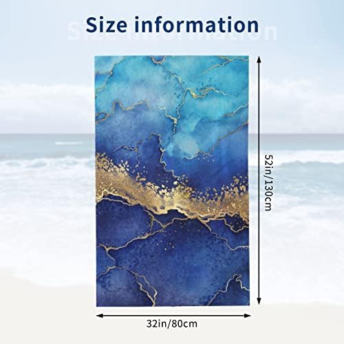 DADABULIU Blue Marble Bath Towel with Gold Design