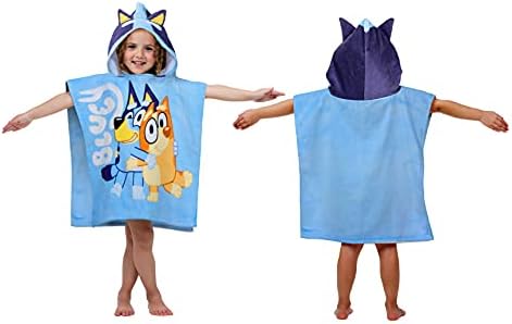 Jay Franco Bluey Piggyback BathPoolBeach Hooded Poncho - Super Soft Durable