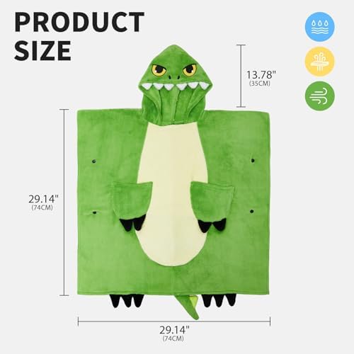 OLAOLA Dinosaur Hooded Kids Beach Towels for 3-12 Years Boys Girls