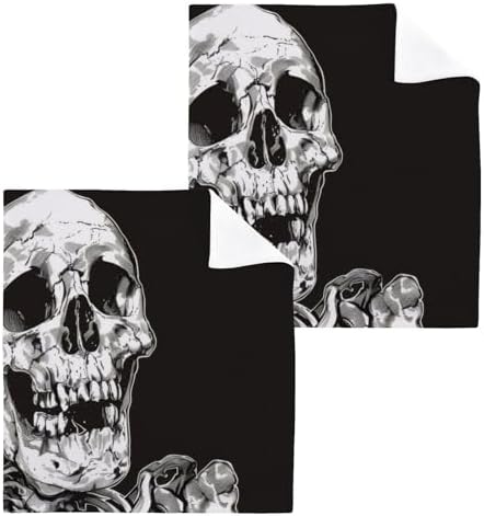 PaChyLuu Skeleton Middle Finger Washcloths Set of 2 - 12x12 Inch Cotton Towel