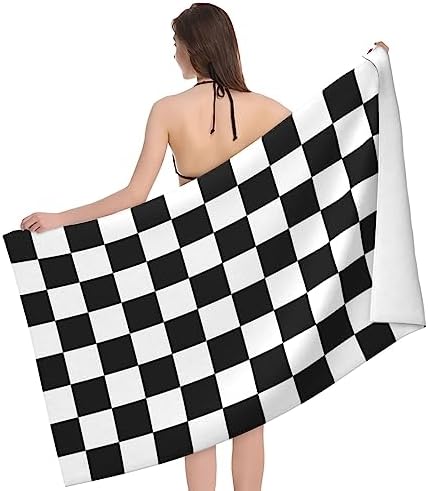 Heavy-Dutymate Black and White Checkered Beach Towels for Swimming and Camping