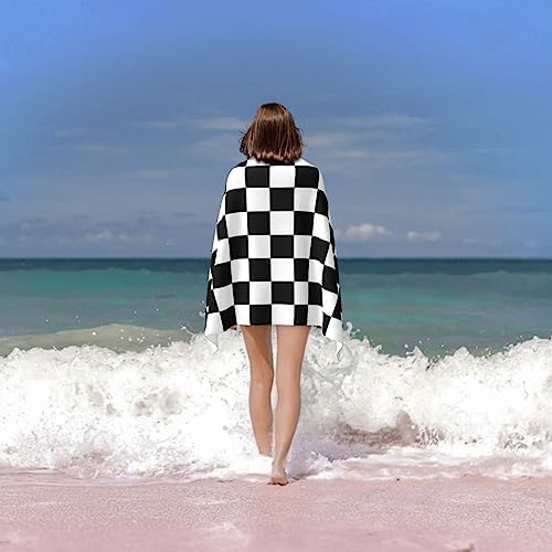 Heavy-Dutymate Black and White Checkered Beach Towels for Swimming and Camping