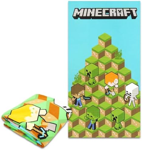 Personalized Minecraft bath towel set for kids - Boys bathroom essentials with stickers