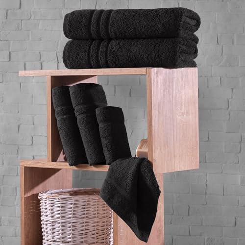 Hawmam Linen Black 6-Piece Turkish Cotton Bath Towels Set