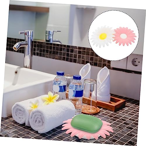 LIFKOME 4pcs Double Layer Daisy Soap Box with Drainage Storage