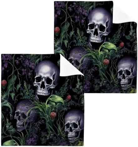 Skull Washcloth 2-Piece Reusable Soft Absorbent Baby Face Towels 12x12