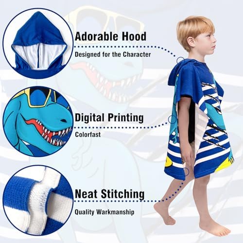 Growell Hooded Kids Beach Towel - Dinosaur Navy 24x23